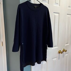 J. Crew Blue Tunic Sweater, Button sides, Crew neck
